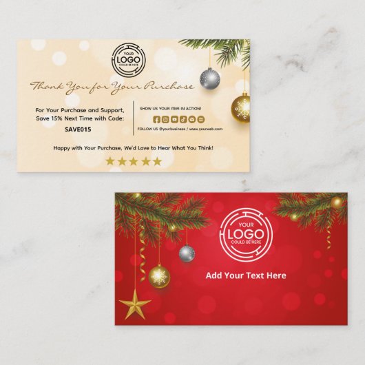 Kerst Bedankt voor uw aankoop met Logo Visitekaartje (Voorkant / Achterkant)