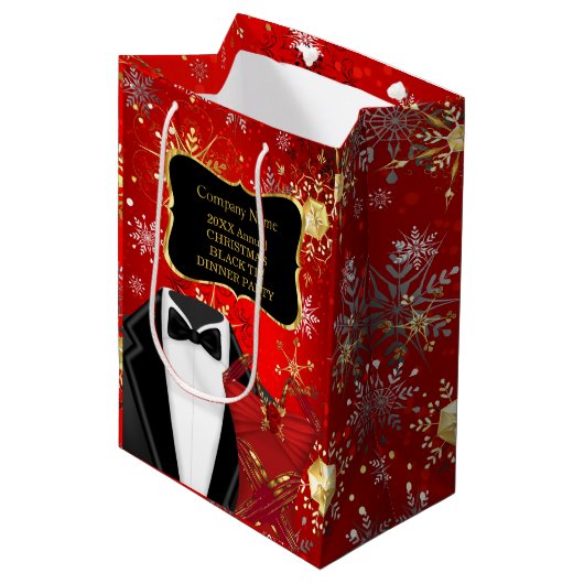 Kerst Bedrijfsfeest Zwart Tiediner Rood Medium Cadeauzakje (Voorkant Gekanteld)