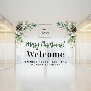 Kerst bedrijfslogo welkom openingstijden raamsticker