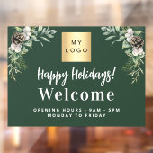 Kerst bedrijfslogo welkom openingsuren raamsticker (Vel 2)