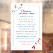Kerst bedrijfsopeningstijden, groene rode hulst raamsticker (Vel 2)