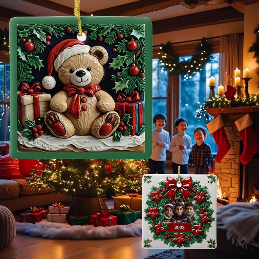 Kerst Beer en Cadeaus  Keramisch Ornament