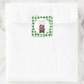 Kerst Beer en Holly Custom Vierkante Sticker (Tas)