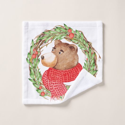 Kerst Beer en krans Bad Handdoek (Wasdoekje)