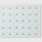 Kerst Beer Jongen Blauw Naam Tekst Kerst Cadeaupapier (Vlak)