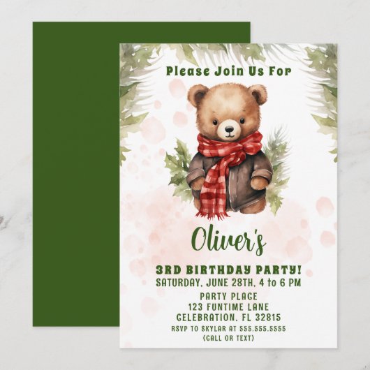 Kerst Beer Jongen Verjaardagsfeest Kaart (Voorkant / Achterkant)