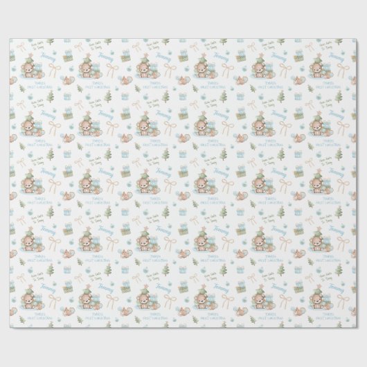 Kerst Beer Jongensnaam Tekst Kerstmis Cadeaupapier (Vlak)