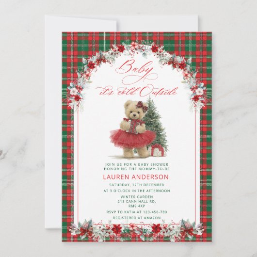 Kerst Beer Luxe Baby shower Kaart (Voorkant)