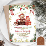Kerst Beer Meisje Santa Baby shower Kaart<br><div class="desc">Kerstfeest Beer Santa Baby Meisje Uitnodiging,  Winter Bloemen Bearly Wait Santa Baby shower,  Beer Red Bow Holiday Baby shower Uitnodiging</div>