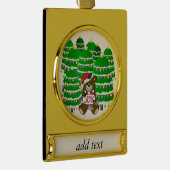 Kerst Beer met vreugdeteken en kerstbomen Verguld Banner Ornament (Rechts)