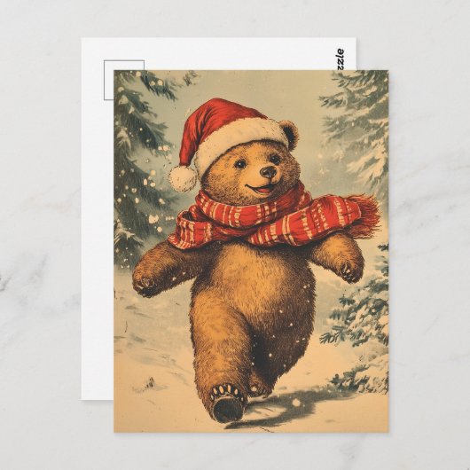 Kerst Beer vintage Briefkaart (Voorkant / Achterkant)