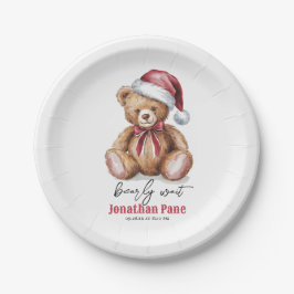 Kerst Beer Waterverf Bearly Wait Baby shower Papieren Bordje