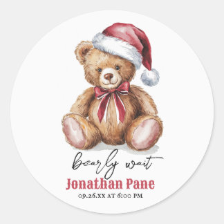 Kerst Beer Waterverf Bearly Wait Baby shower Ronde Sticker