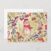 Kerst Beer Waterverf bessen Goud Feestdagenkaart (Voorkant / Achterkant)