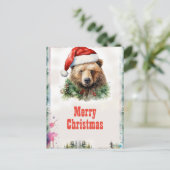 Kerst Beer Waterverf Briefkaart (Staand voorkant)