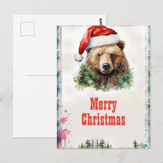 Kerst Beer Waterverf Briefkaart (Voorkant / Achterkant)