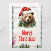 Kerst Beer Waterverf Feestdagenkaart (Voorkant / Achterkant)