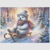 Kerst Beer Winter Woodland Sled Decoupage Tissuepapier (Voorkant)