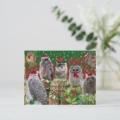 Kerst beestjes uilen en wasbeer feestdagenkaart (Staand voorkant)
