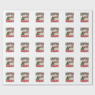 Kerst begint Christus Kerstman Boom Sneeuwvlok Cadeaupapier