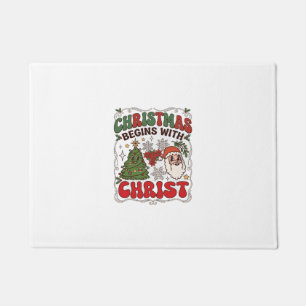 Kerst begint Christus Kerstman Boom Sneeuwvlok Deurmat