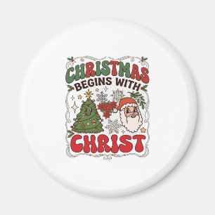 Kerst begint Christus Kerstman Boom Sneeuwvlok Magneet