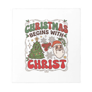 Kerst begint Christus Kerstman Boom Sneeuwvlok Notitieblok
