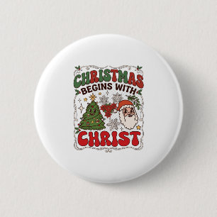 Kerst begint Christus Kerstman Boom Sneeuwvlok Ronde Button 5,7 Cm