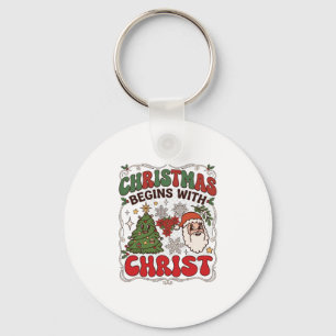 Kerst begint Christus Kerstman Boom Sneeuwvlok Sleutelhanger