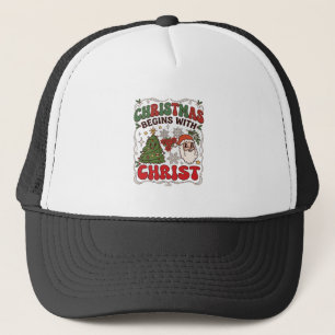 Kerst begint Christus Kerstman Boom Sneeuwvlok Trucker Pet