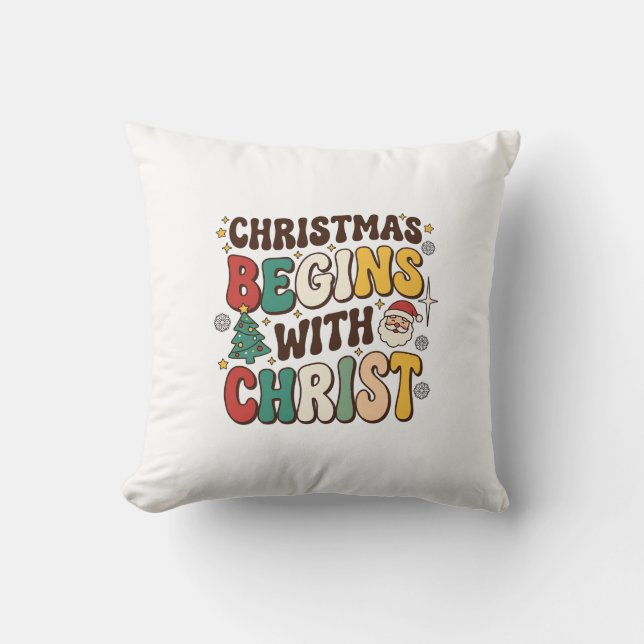 Kerst begint met Christus Kerstboomontwerp Kussen (Voorkant)