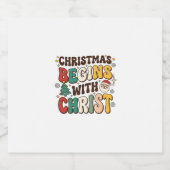Kerst begint met Christus Kerstboomontwerp Sparkling Wijnetiket (Enkel label)