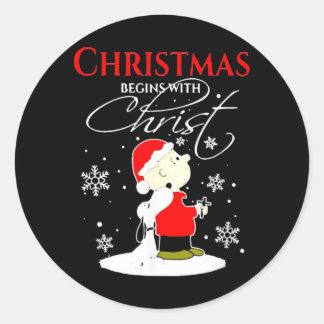 Kerst begint met Christus Kerstcadeau Vakantie Ronde Sticker