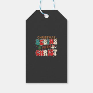 Kerst begint met Christus Retro Kerstman Cadeaulabel