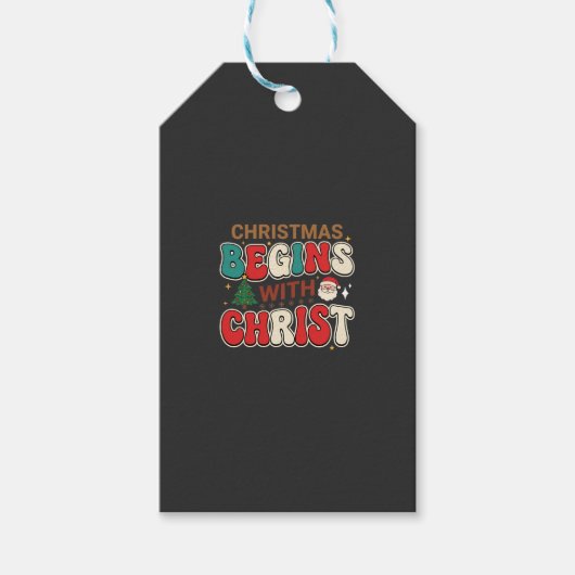 Kerst begint met Christus Retro Kerstman Cadeaulabel (Voorkant)