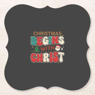 Kerst begint met Christus Retro Kerstman Kartonnen Onderzetters