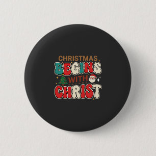 Kerst begint met Christus Retro Kerstman Ronde Button 5,7 Cm