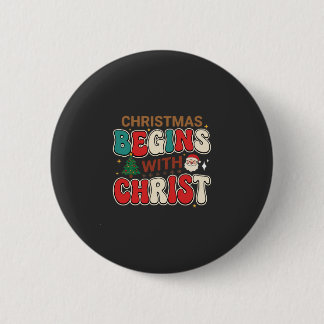Kerst begint met Christus Retro Kerstman Ronde Button 5,7 Cm