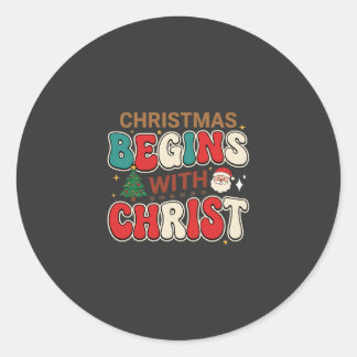 Kerst begint met Christus Retro Kerstman Ronde Sticker