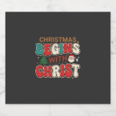 Kerst begint met Christus Retro Kerstman Sparkling Wijnetiket (Enkel label)