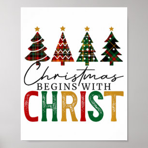 Kerst begint met Christus rood en groen geruit P Poster