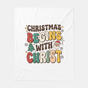 Kerst begint met Christus Santa Boomontwerp Fleece Deken