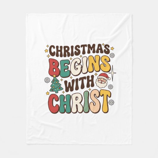 Kerst begint met Christus Santa Boomontwerp Fleece Deken (Voorkant)