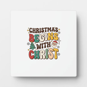 Kerst begint met Christus Santa Boomontwerp Fotoplaat