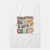 Kerst begint met Christus Santa Boomontwerp Theedoek (Verticaal)