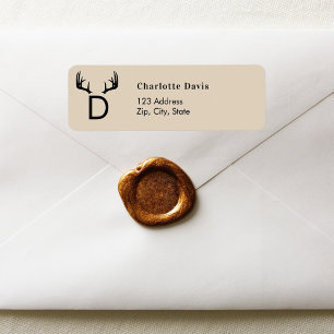 Kerst beige gewei monogram retouradres etiket