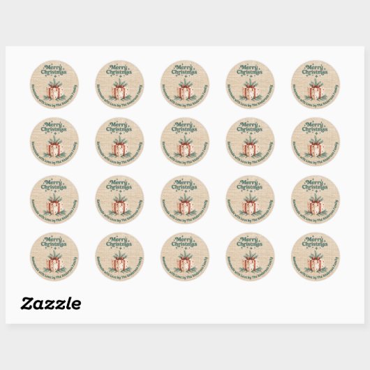 Kerst beige jute geschenkdoos zelfgemaakt ronde sticker (Vel)