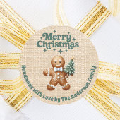 Kerst beige jute peperkoek man handgemaakt ronde sticker