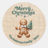Kerst beige jute peperkoek man ronde sticker (Voorkant)