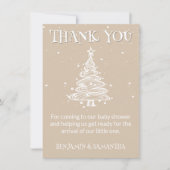 Kerst Beige Neutraal Baby shower Dank u kaart (Voorkant)